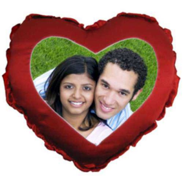 Red Heart Frill Cushion With Personalized Photo